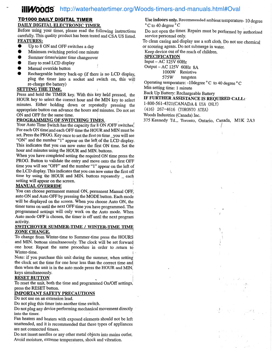 WOODS TD1000 INSTRUCTIONS Pdf Download | ManualsLib