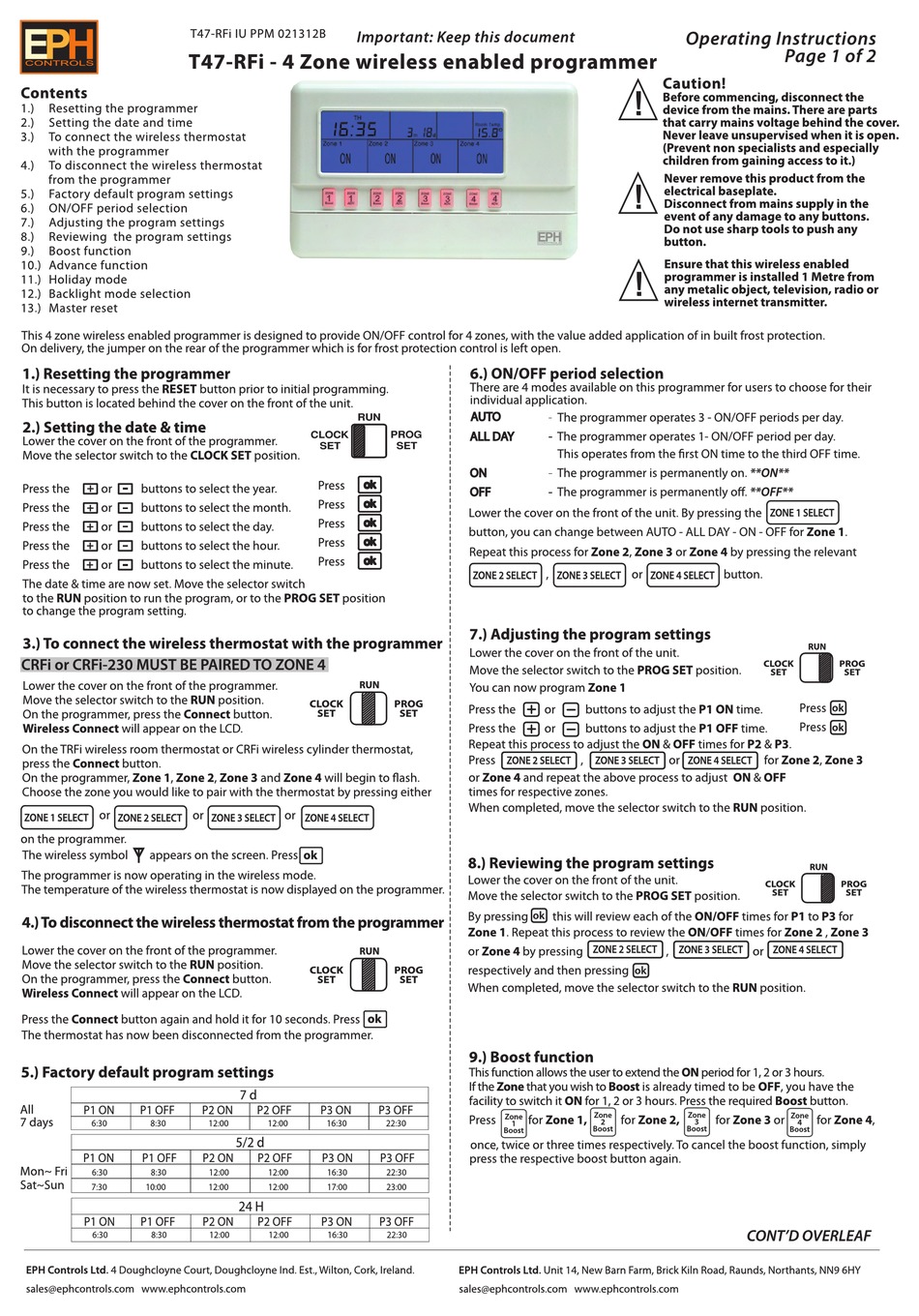 EPH T47-RFI OPERATING INSTRUCTIONS Pdf Download | ManualsLib