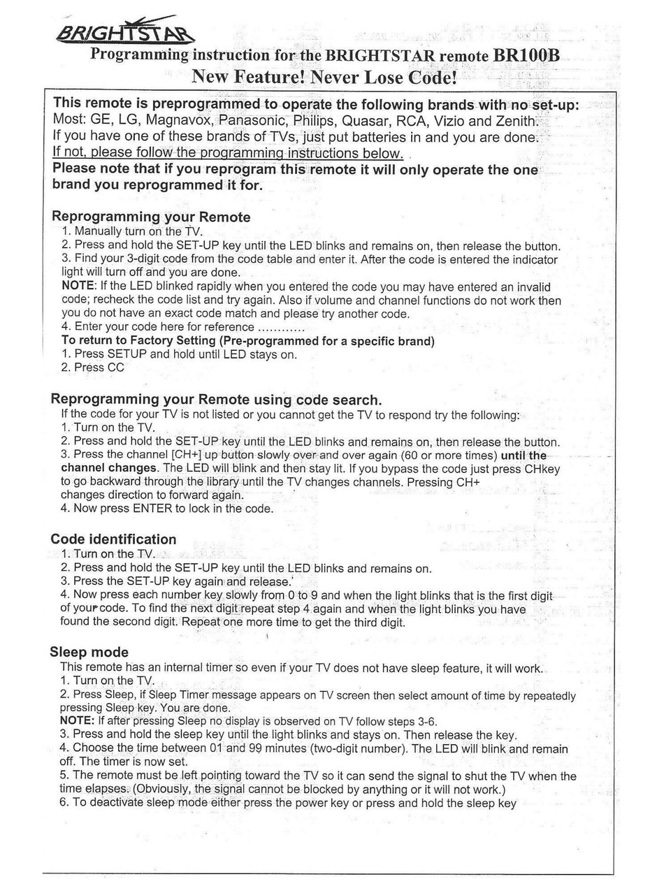 Brightstar Br100b Programming Instructions Pdf Download Manualslib