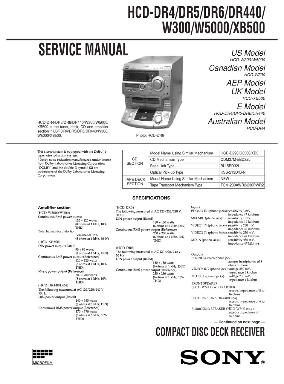 Sony Hcd Dr4 Service Manual Pdf Download Manualslib
