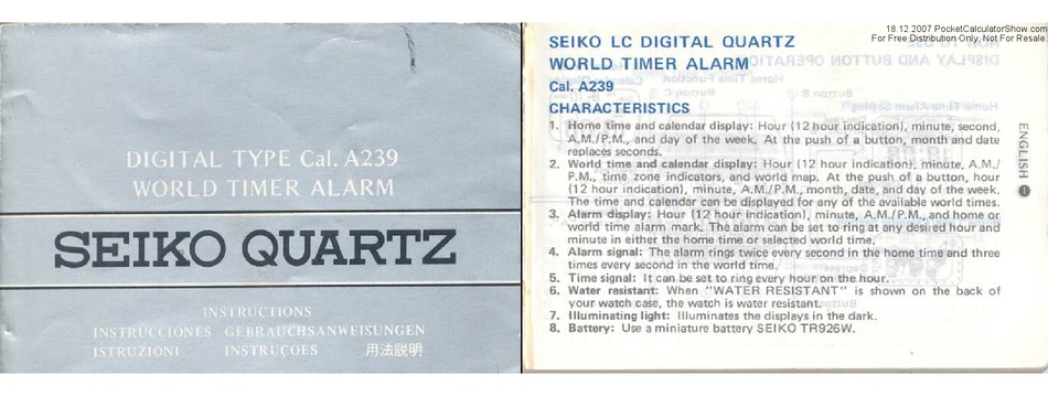 How To Set The World Time Alarm - Seiko Quartz A239 Instructions Manual  [Page 10] | ManualsLib