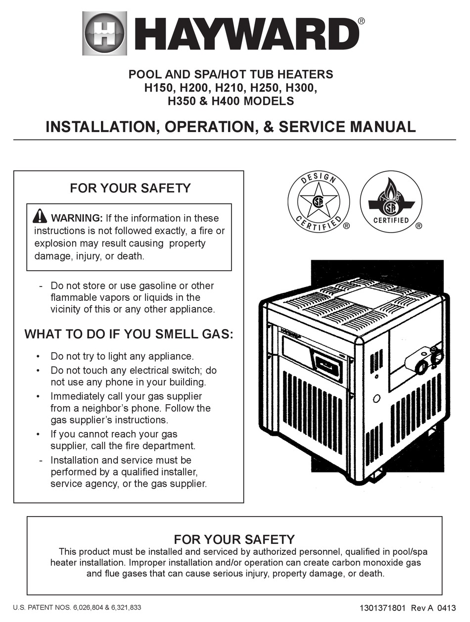 HAYWARD H150 INSTALLATION, OPERATION AND SERVICE MANUAL Pdf Download