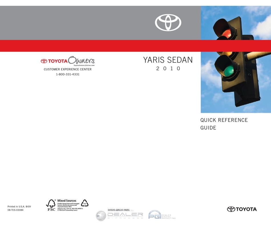TOYOTA 2010 YARIS SEDAN QUICK REFERENCE MANUAL Pdf Download | ManualsLib