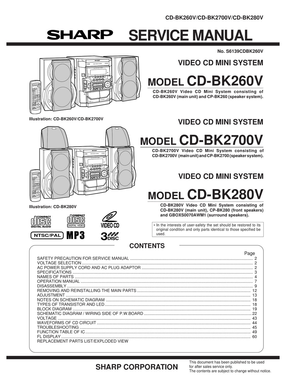 SHARP CD-BK260V SERVICE MANUAL Pdf Download | ManualsLib