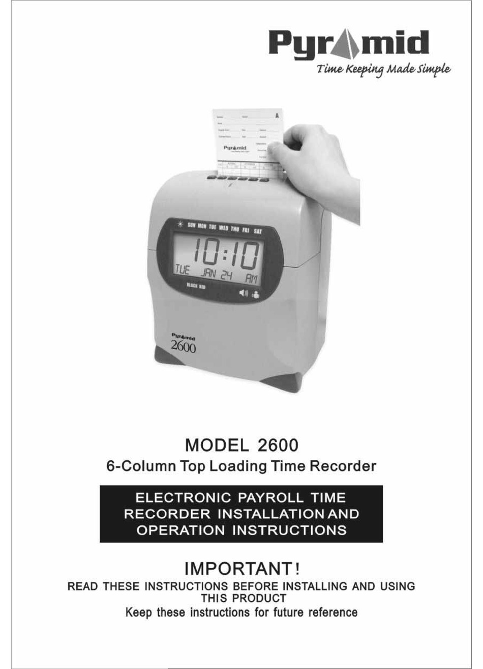 PYRAMID 2600 OPERATING INSTRUCTIONS MANUAL Pdf Download | ManualsLib