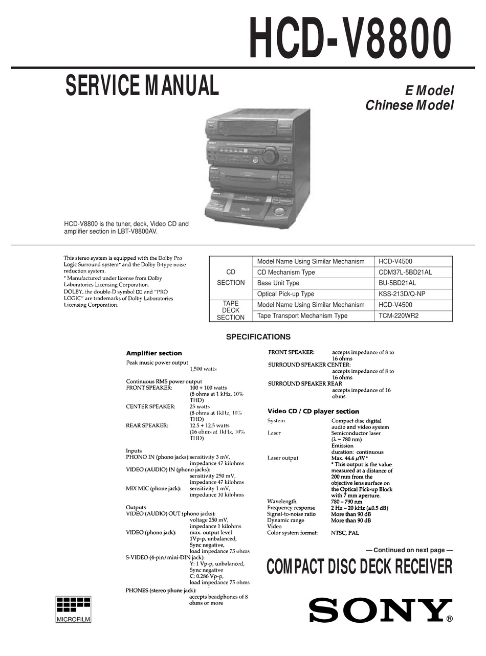 Sony Hcd V8800 Service Manual Pdf Download Manualslib