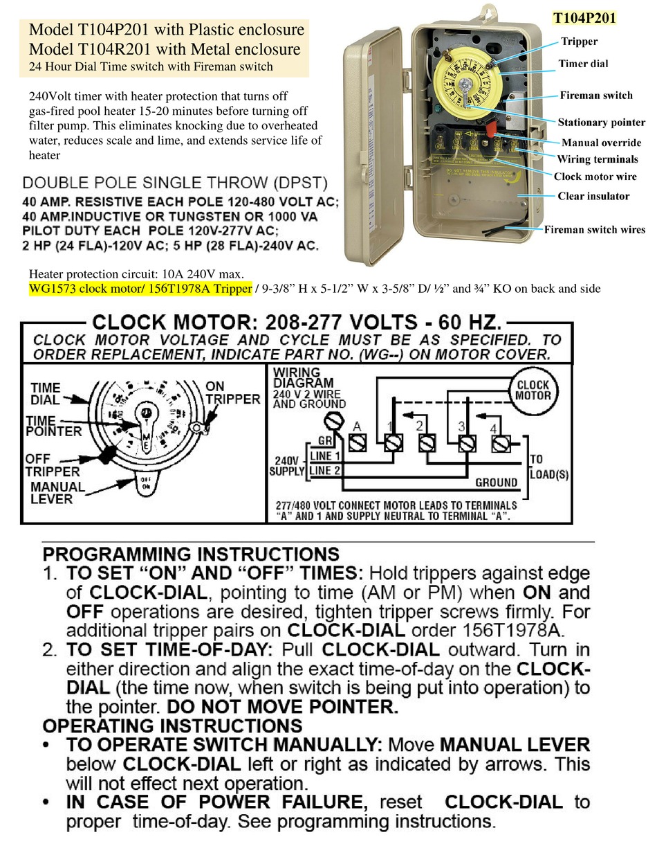 Intermatic T101 Timer Wiring Diagram Schema Digital