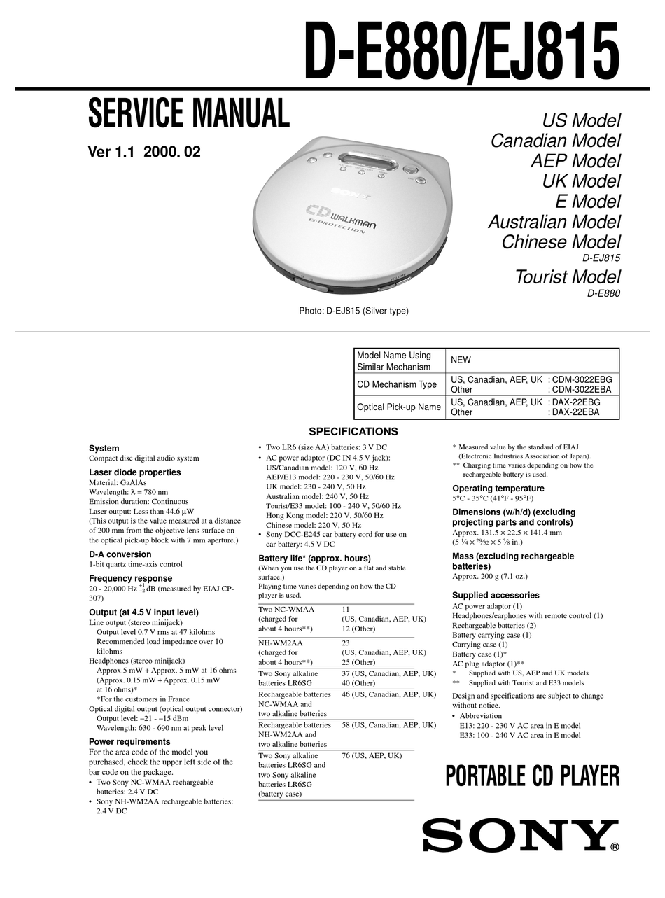 SONY D-E880 SERVICE MANUAL Pdf Download | ManualsLib