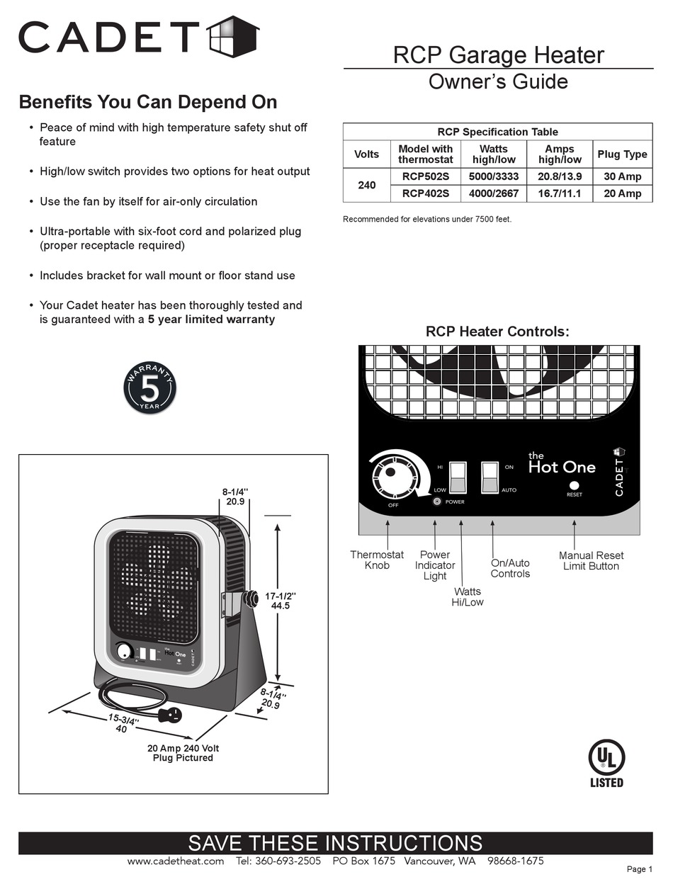 CADET RCP502S OWNER'S MANUAL Pdf Download | ManualsLib