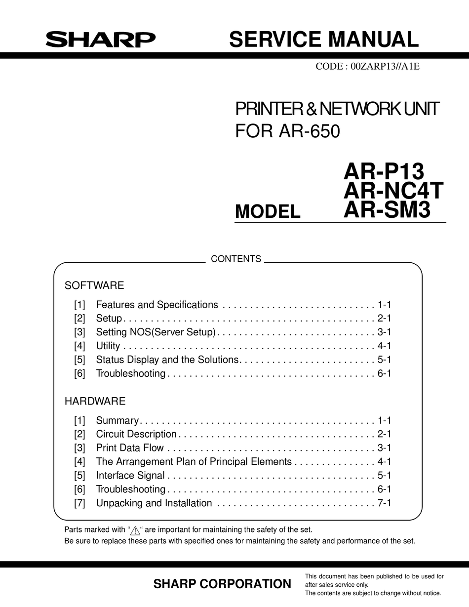 SHARP ARP13 SERVICE MANUAL Pdf Download ManualsLib