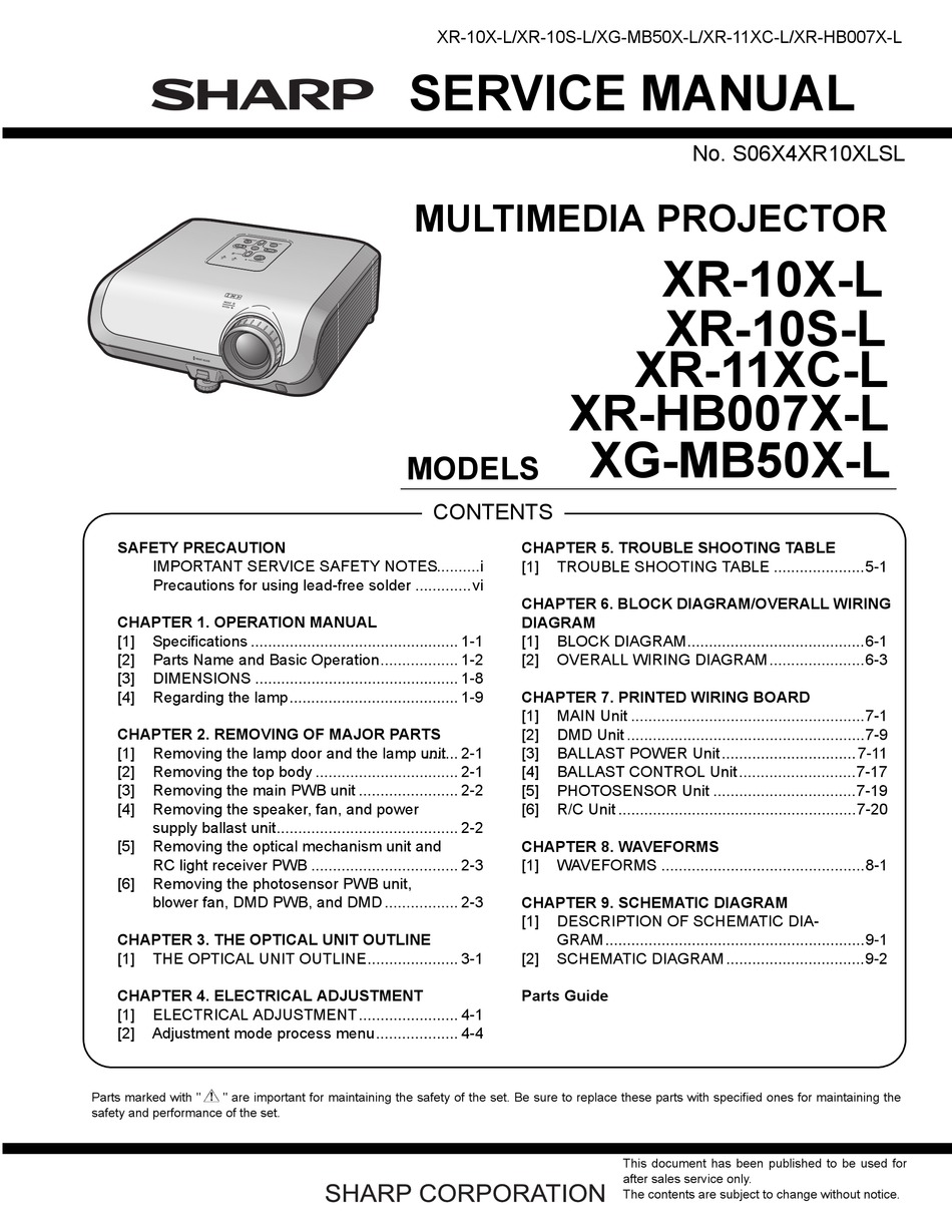 sharp xr-10x projector troubleshooting