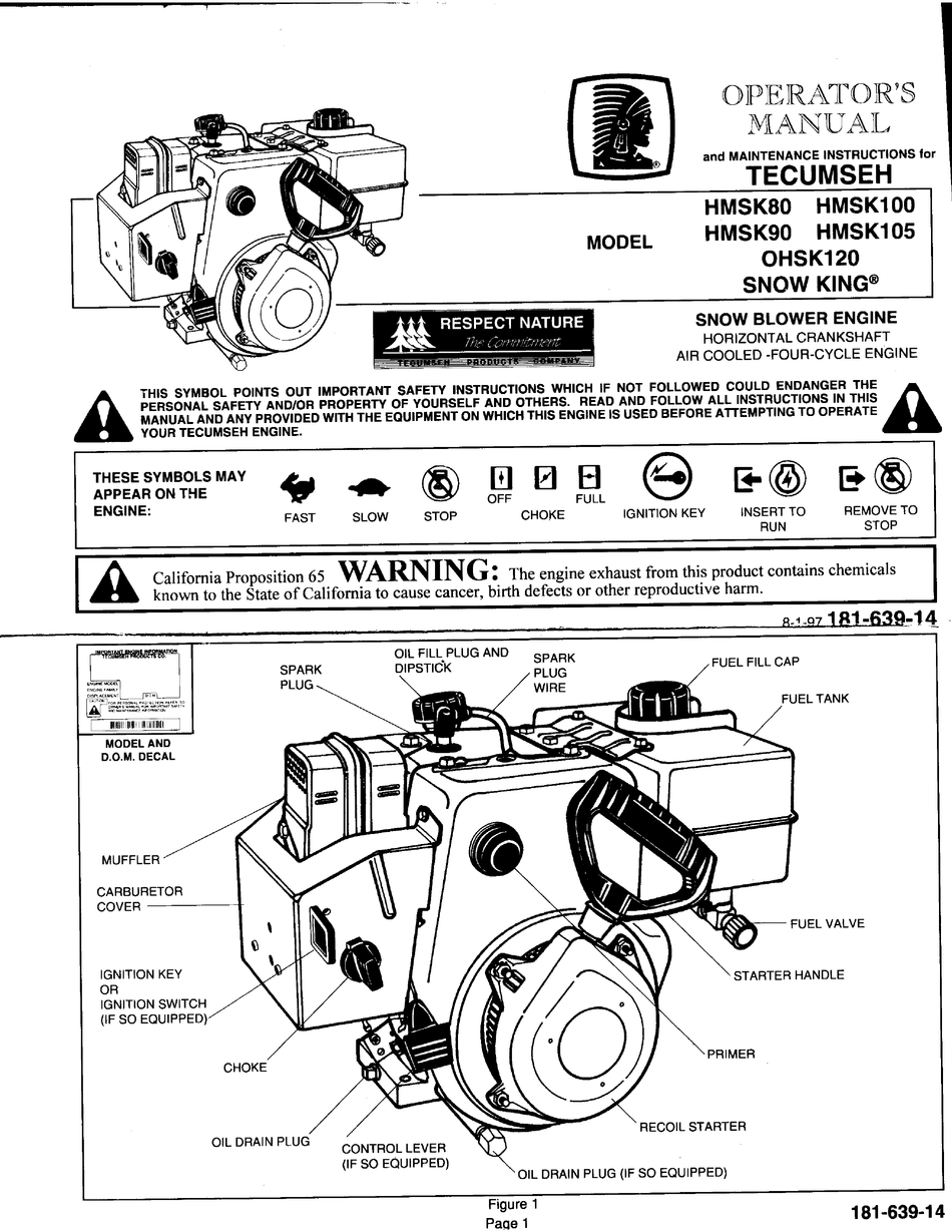 TECUMSEH HMSK80 OPERATOR'S MANUAL Pdf Download ManualsLib