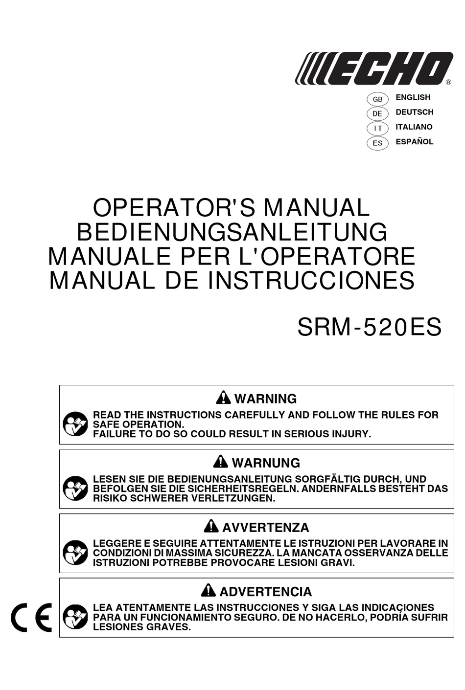 ECHO SRM-520ES OPERATOR'S MANUAL Pdf Download | ManualsLib