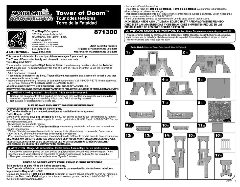 STEP 2 WOODLAND ADVENTURES TOWER OF DOOM 871300 ASSEMBLY INSTRUCTIONS