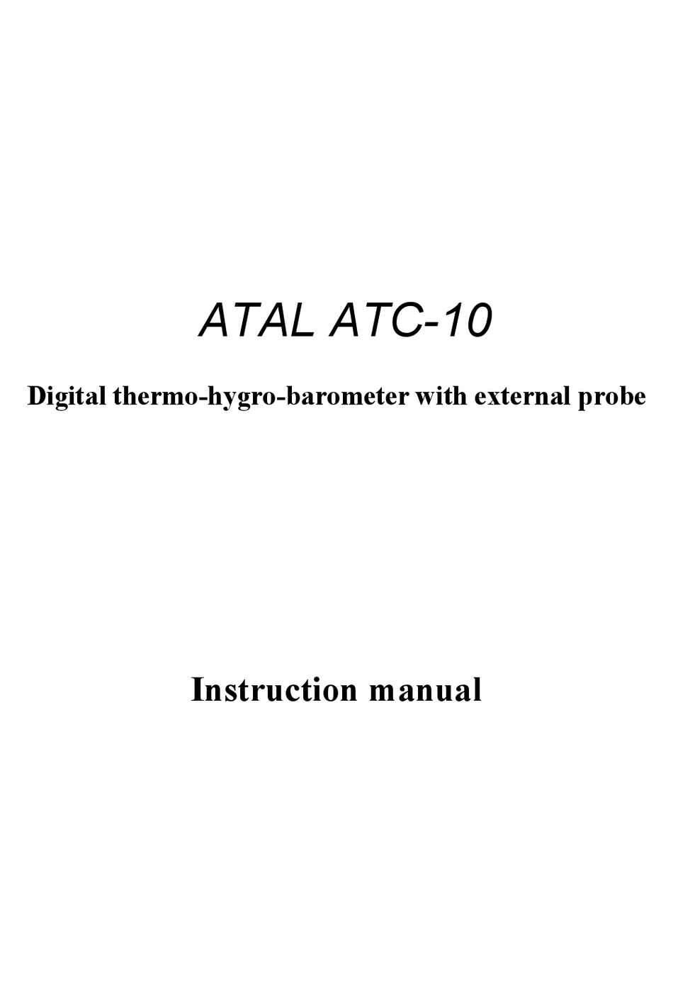 ATAL ATC-10 INSTRUCTION MANUAL Pdf Download | ManualsLib