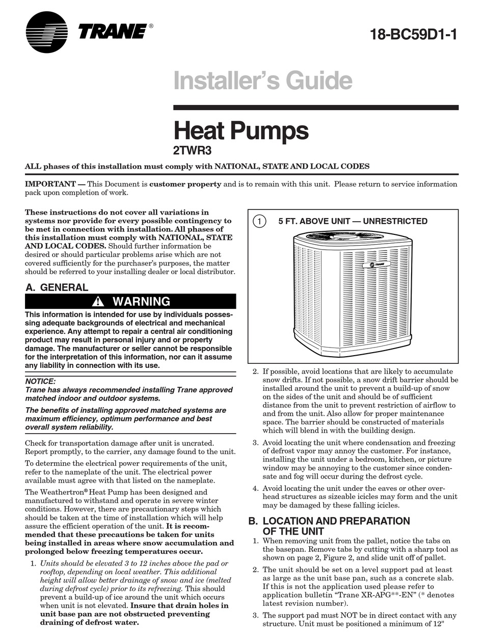 TRANE 2TWR3 INSTALLER
