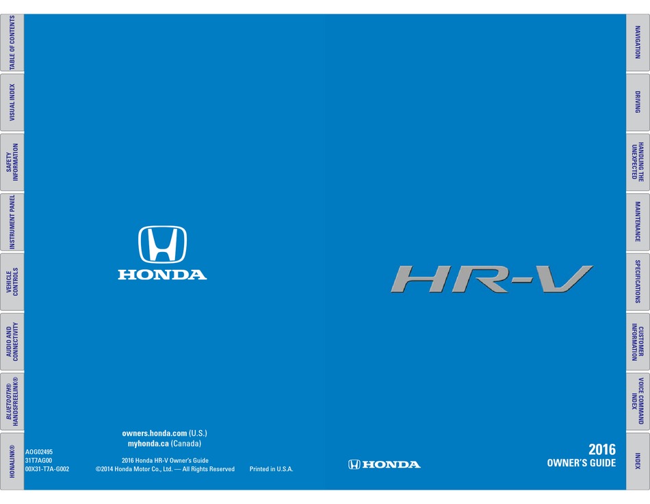 HONDA 2016 HR-V OWNER'S MANUAL Pdf Download | ManualsLib