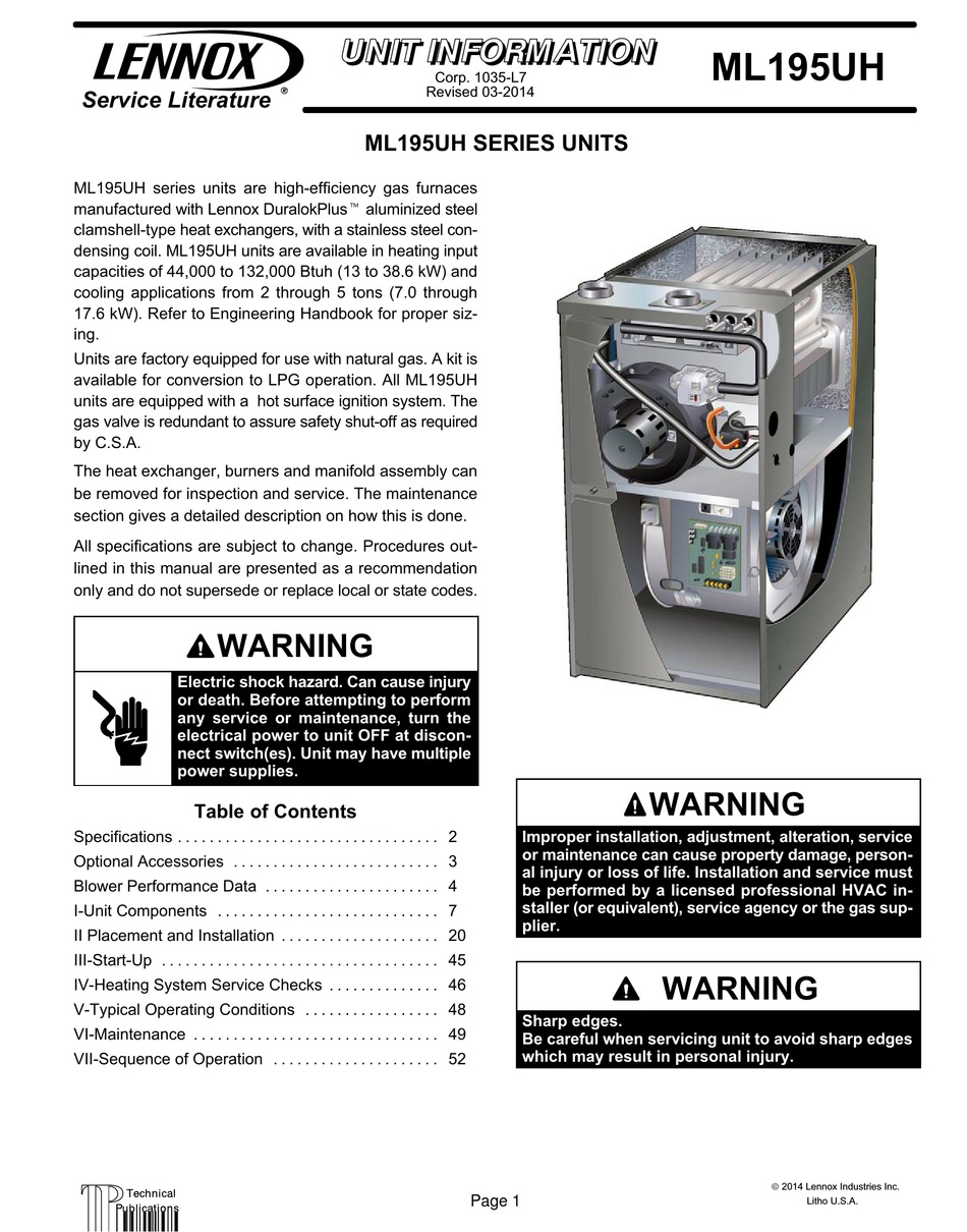 LENNOX ML195UH 045XP24B UNIT INFORMATION Pdf Download | ManualsLib