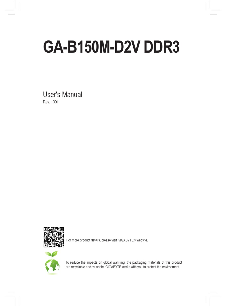 Gigabyte Ga B150m D2v Ddr3 User Manual Pdf Download Manualslib