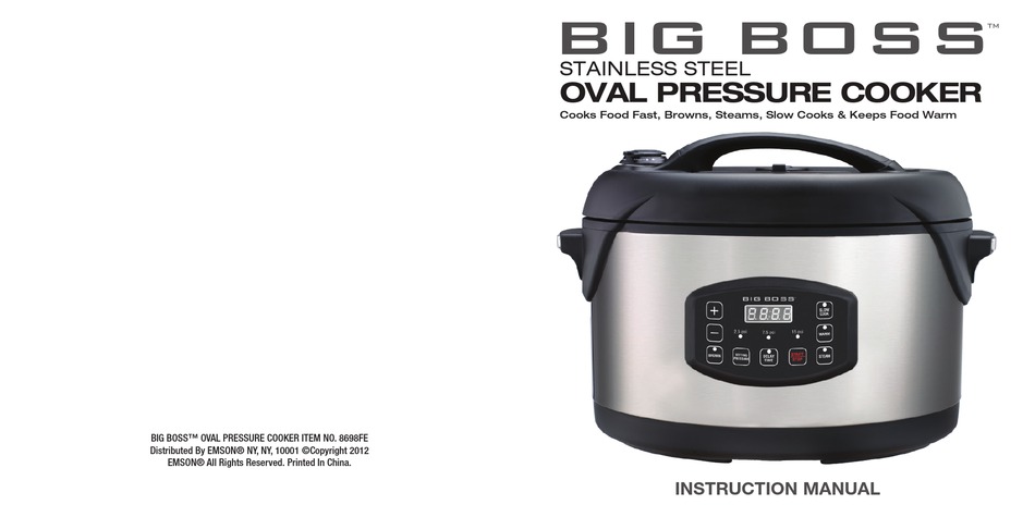 8.5-Quart E.Mishan & Sons Inc 8748 Big Boss 1300-Watt Stainless Steel Oval Pressure Cooker