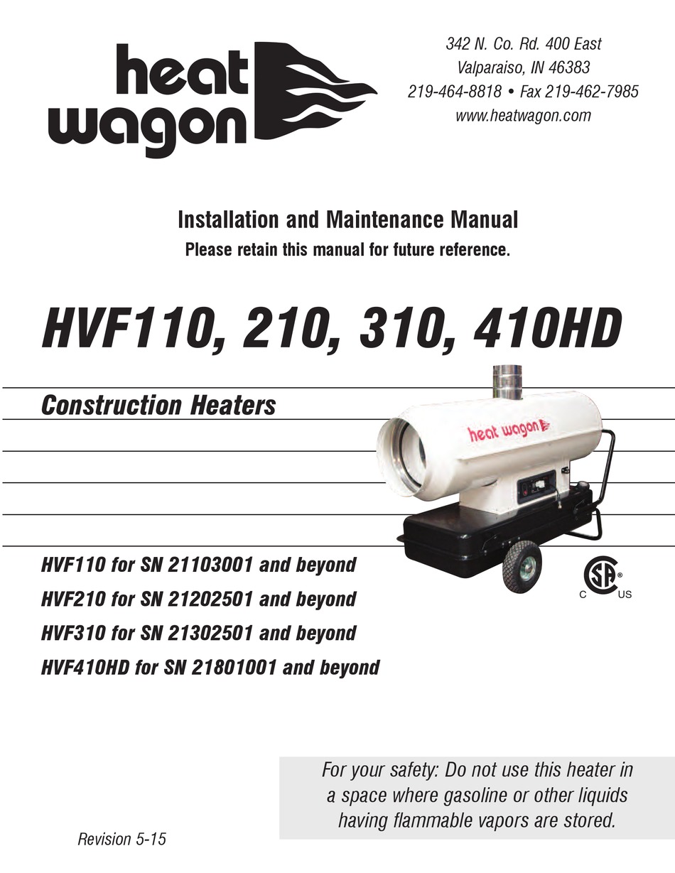 HEAT WAGON HVF110 INSTALLATION AND MAINTENANCE MANUAL Pdf Download