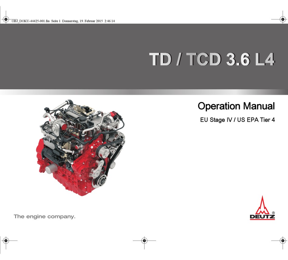 Deutz Td 3 6 L4 Operation Manual Pdf Download Manualslib