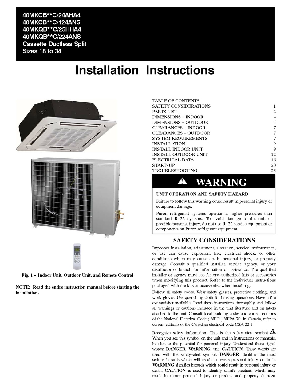 CARRIER 40MKCB**C/24AHA4 INSTALLATION INSTRUCTIONS MANUAL Pdf Download ...