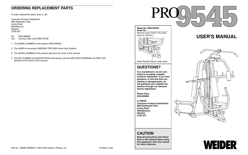 Weider pro discount 9940 weight chart