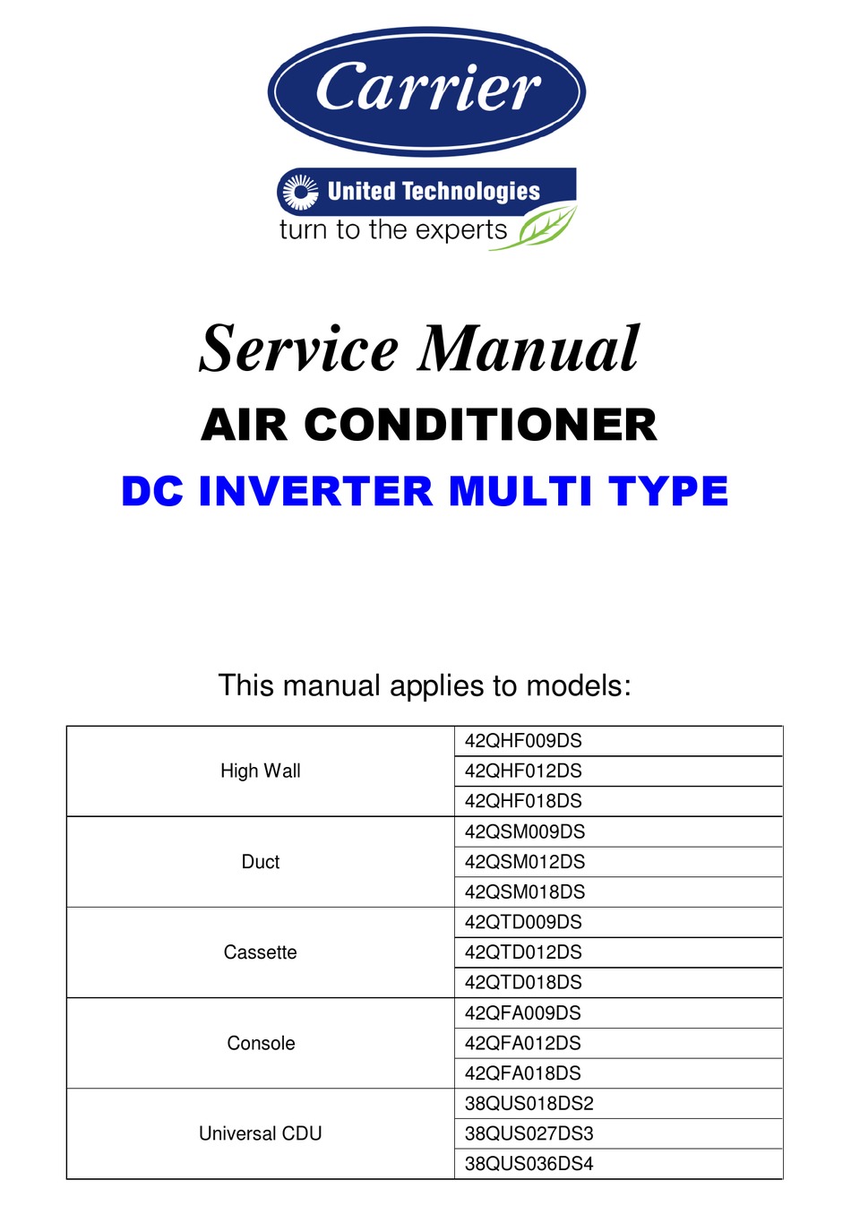 CARRIER 42QHF009DS SERVICE MANUAL Pdf Download | ManualsLib