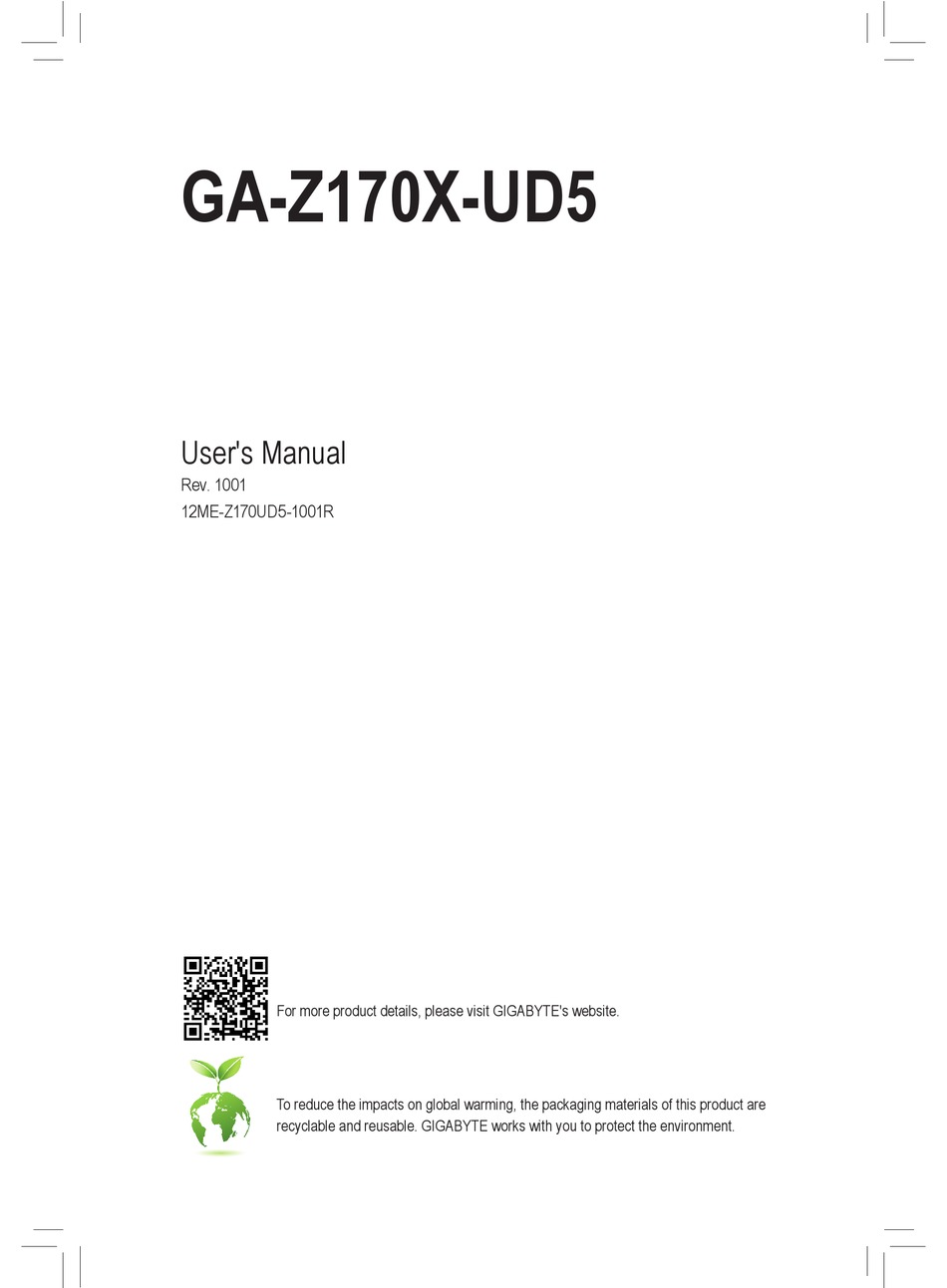 Gigabyte Ga Z170x Ud5 User Manual Pdf Download Manualslib