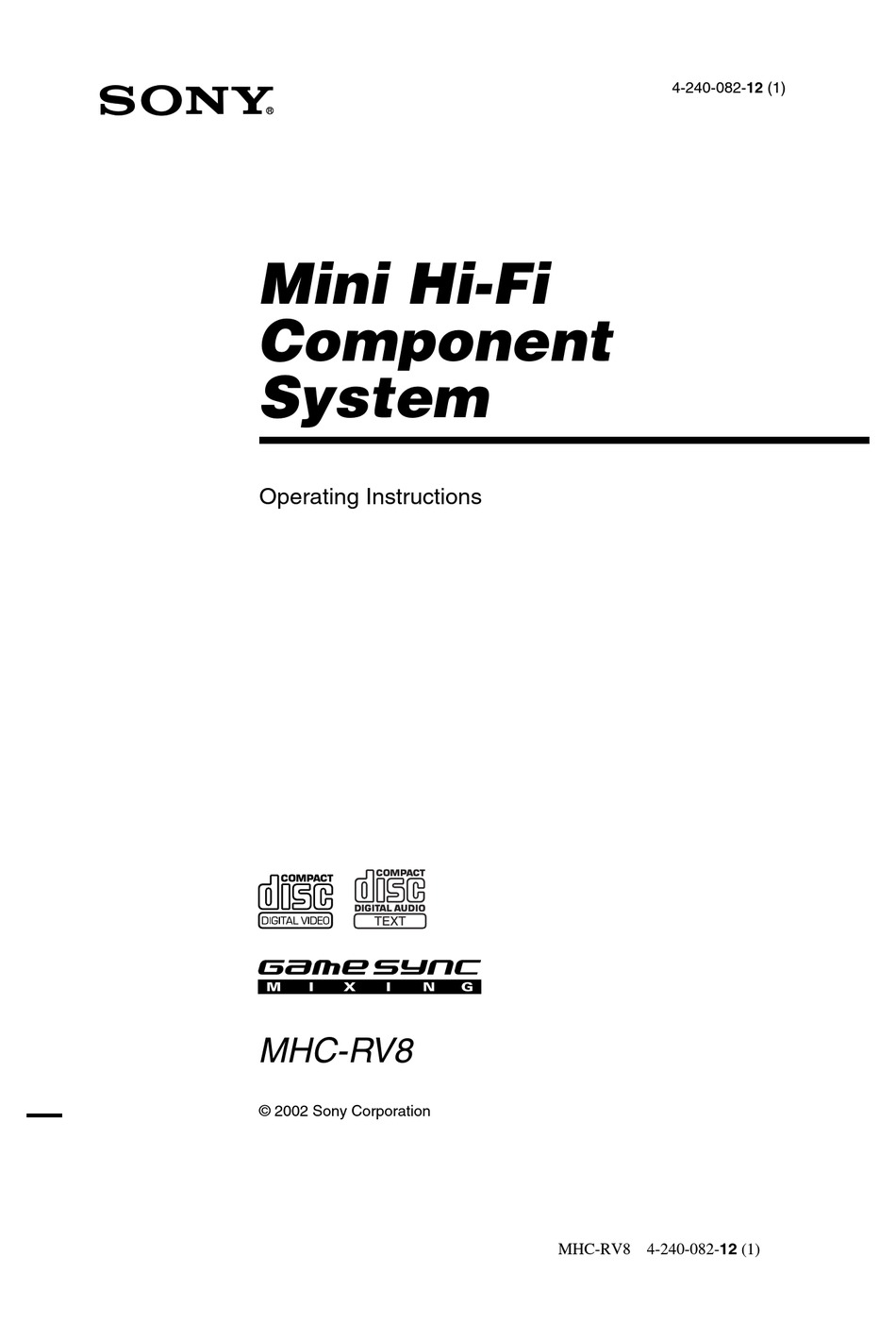 SONY MHC-RV8 OPERATING INSTRUCTIONS MANUAL Pdf Download | ManualsLib