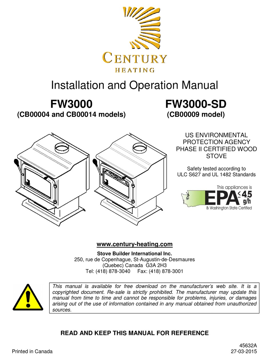 Century Heating Fw3000 Cb00004 Installation And Operation Manual Pdf Download Manualslib