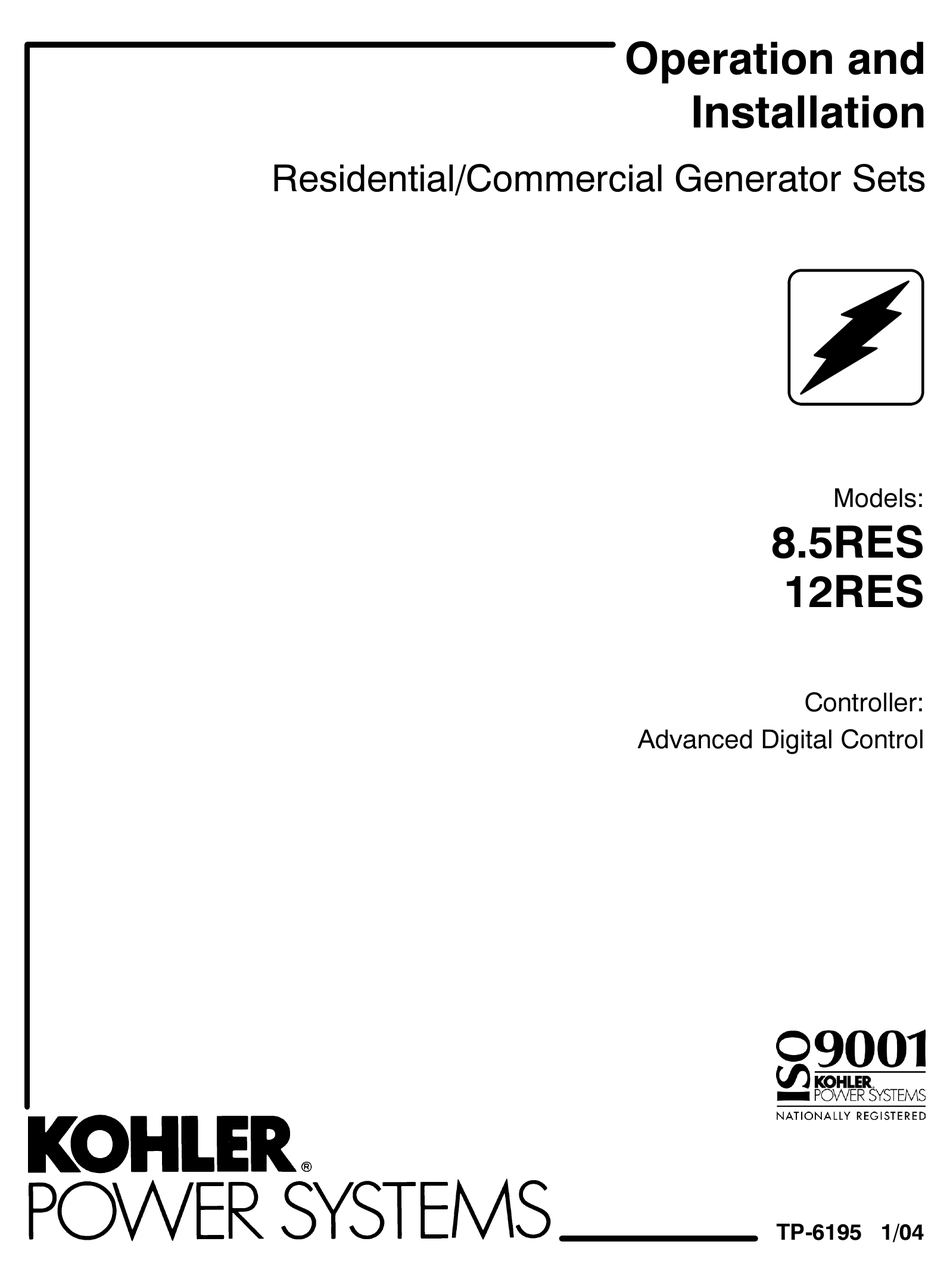 KOHLER 8.5RES OPERATION AND INSTALLATION Pdf Download | ManualsLib