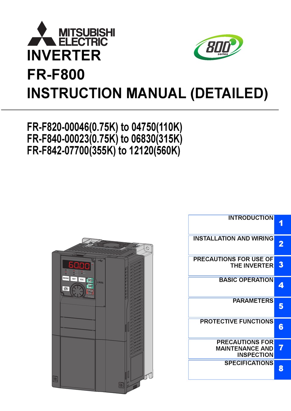 Mitsubishi Electric Fr F800 Instruction Manual Pdf Download Manualslib