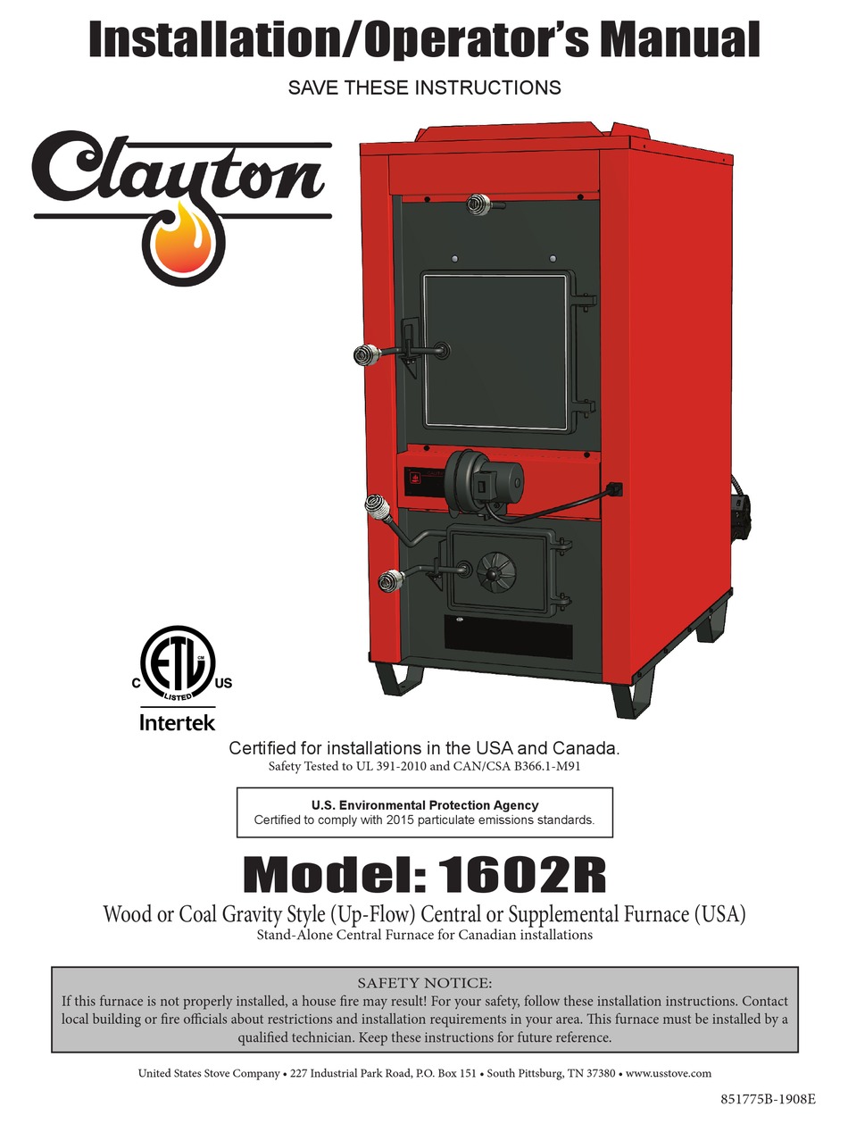 CLAYTON 1602R INSTALLATION & OPERATOR'S MANUAL Pdf Download ManualsLib