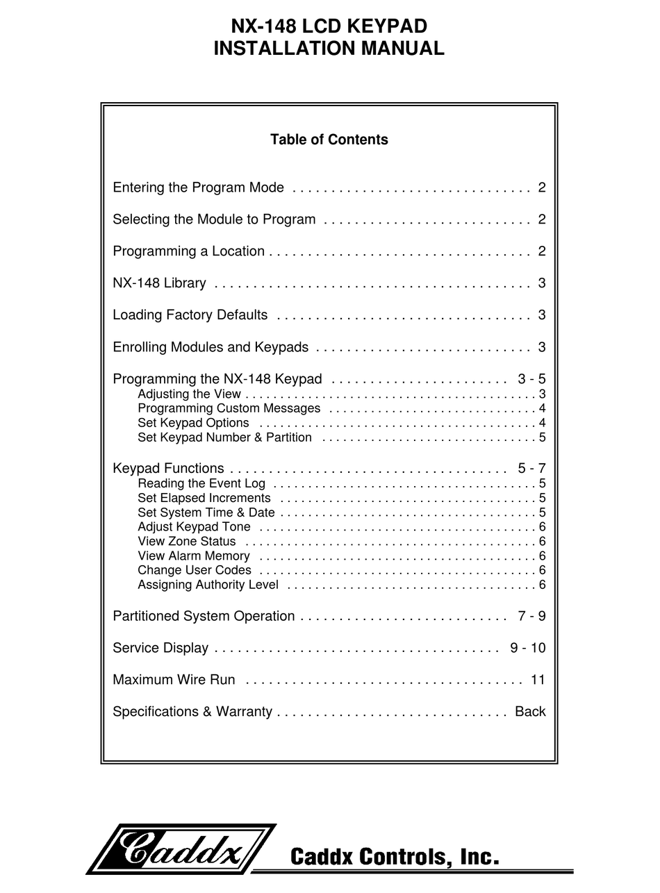 CADDX NX-148 INSTALLATION MANUAL Pdf Download | ManualsLib