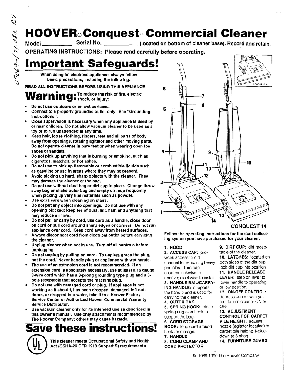 Hoover Conquest 14 Instructions Manual Pdf Download Manualslib 1612