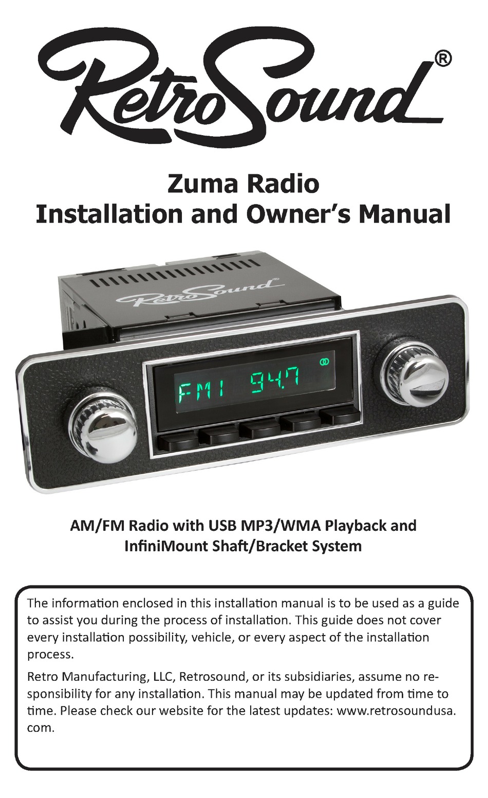 RETROSOUND ZUMA INSTALLATION AND OWNER'S MANUAL Pdf Download ManualsLib