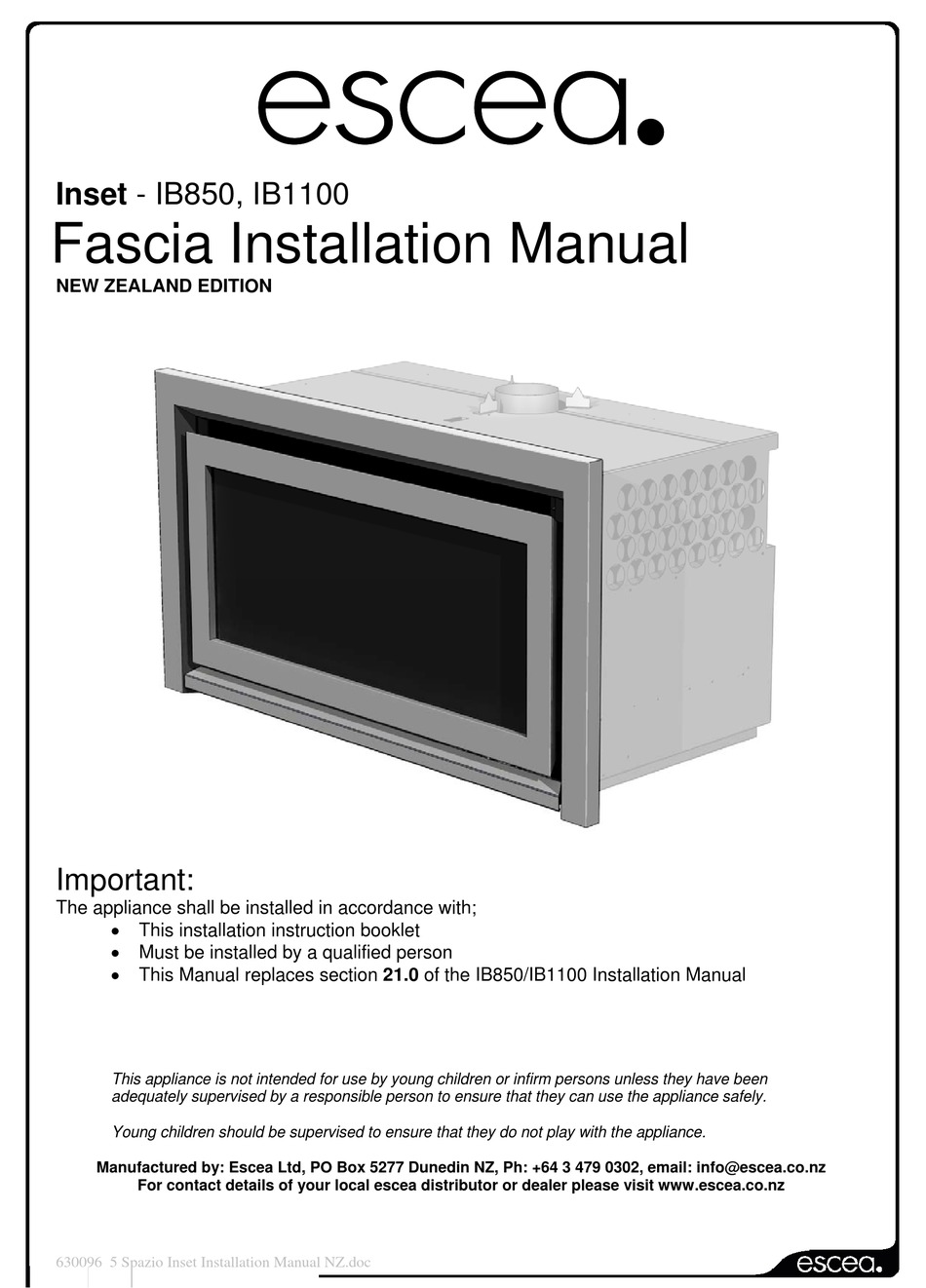 Escea Ib850 Installation Manual Pdf Download Manualslib