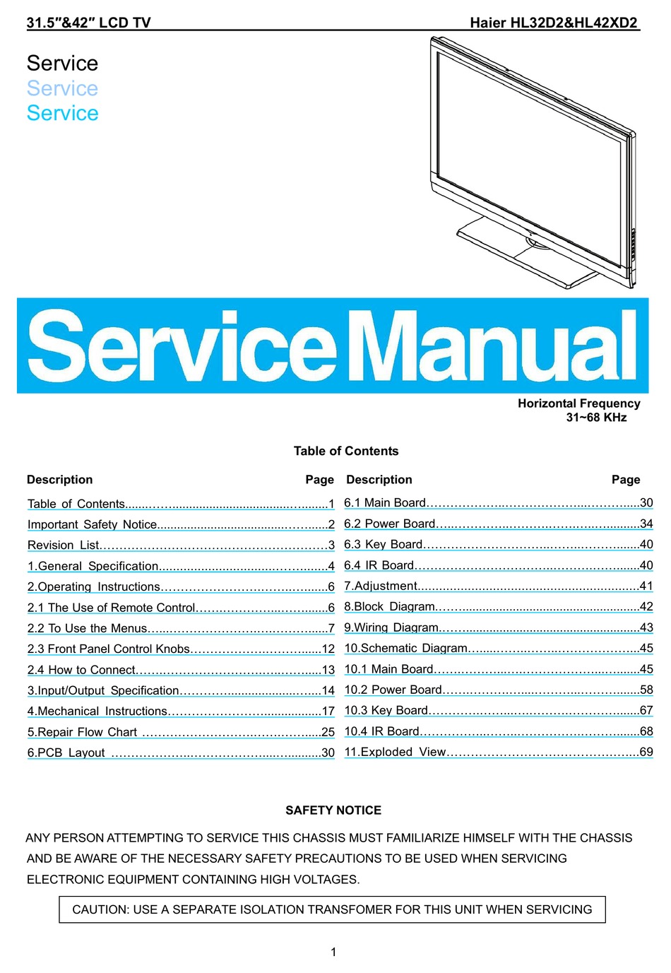 HAIER HL32D2 SERVICE MANUAL Pdf Download | ManualsLib