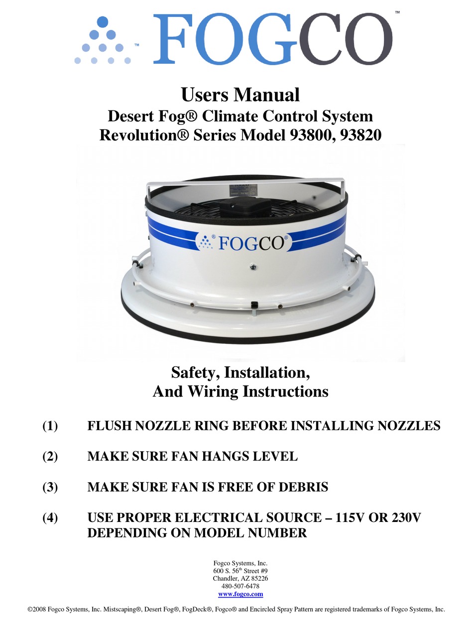 FOGCO DESERT FOG REVOLUTION 93800 USER MANUAL Pdf Download