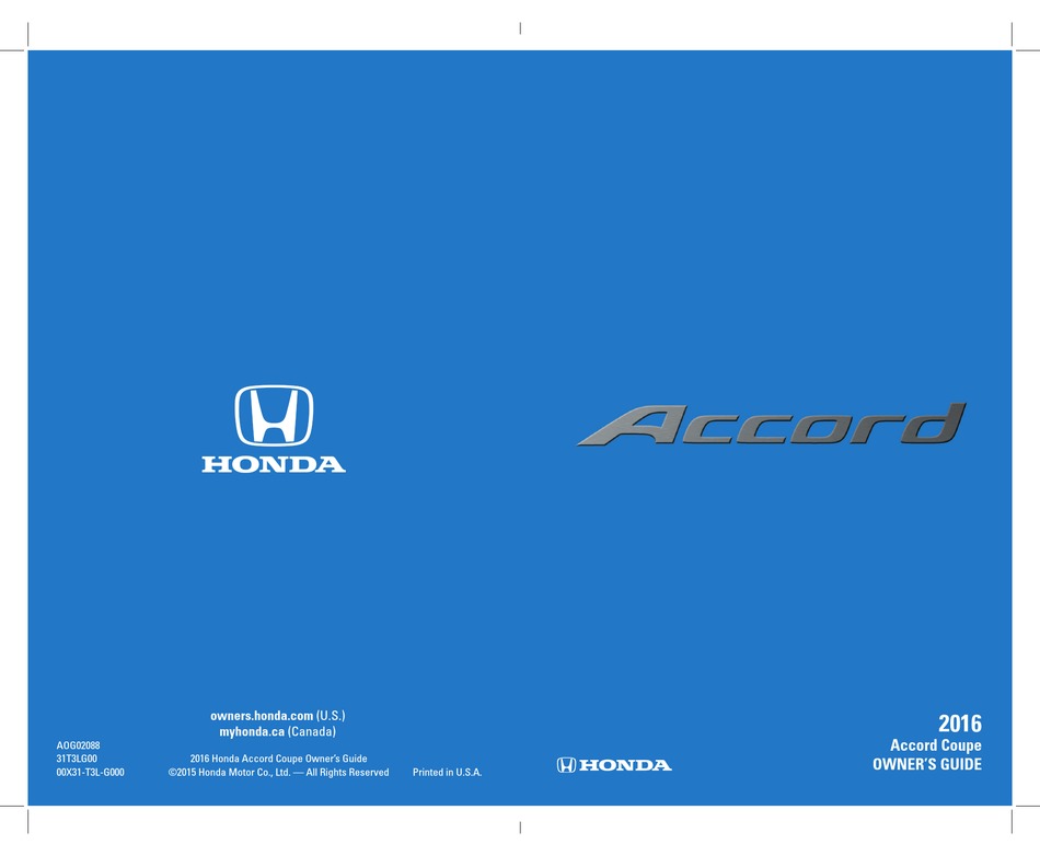 HONDA ACCORD COUPE 2016 OWNER'S MANUAL Pdf Download ManualsLib