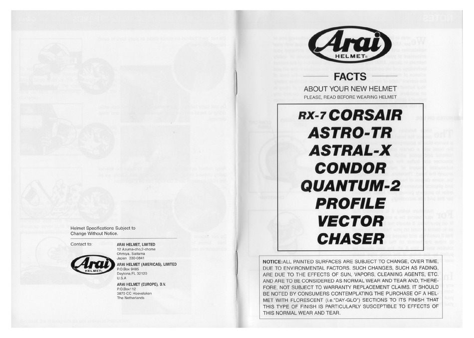 Arai Helmet Rx 7 Corsair User Manual Pdf Download Manualslib