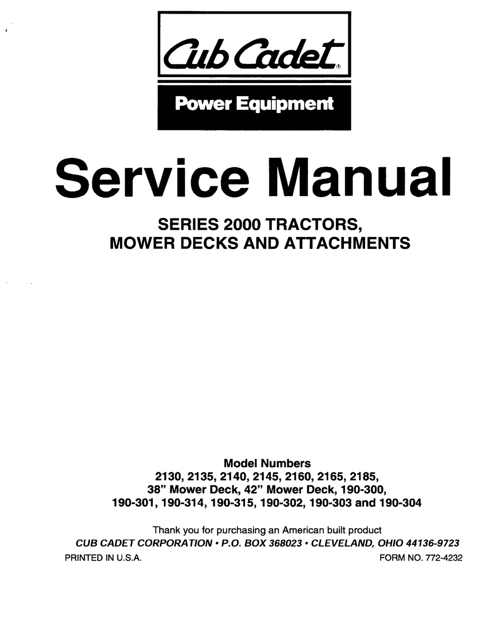 CUB CADET 2130 SERVICE MANUAL Pdf Download ManualsLib