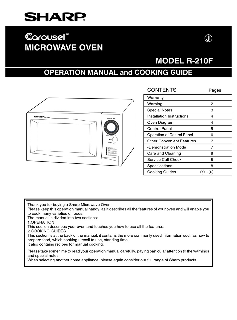 SHARP CAROUSEL R210F OPERATION MANUAL AND COOKING MANUAL Pdf Download ManualsLib