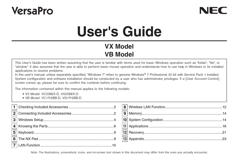 Nec Versapro Vx User Manual Pdf Download Manualslib