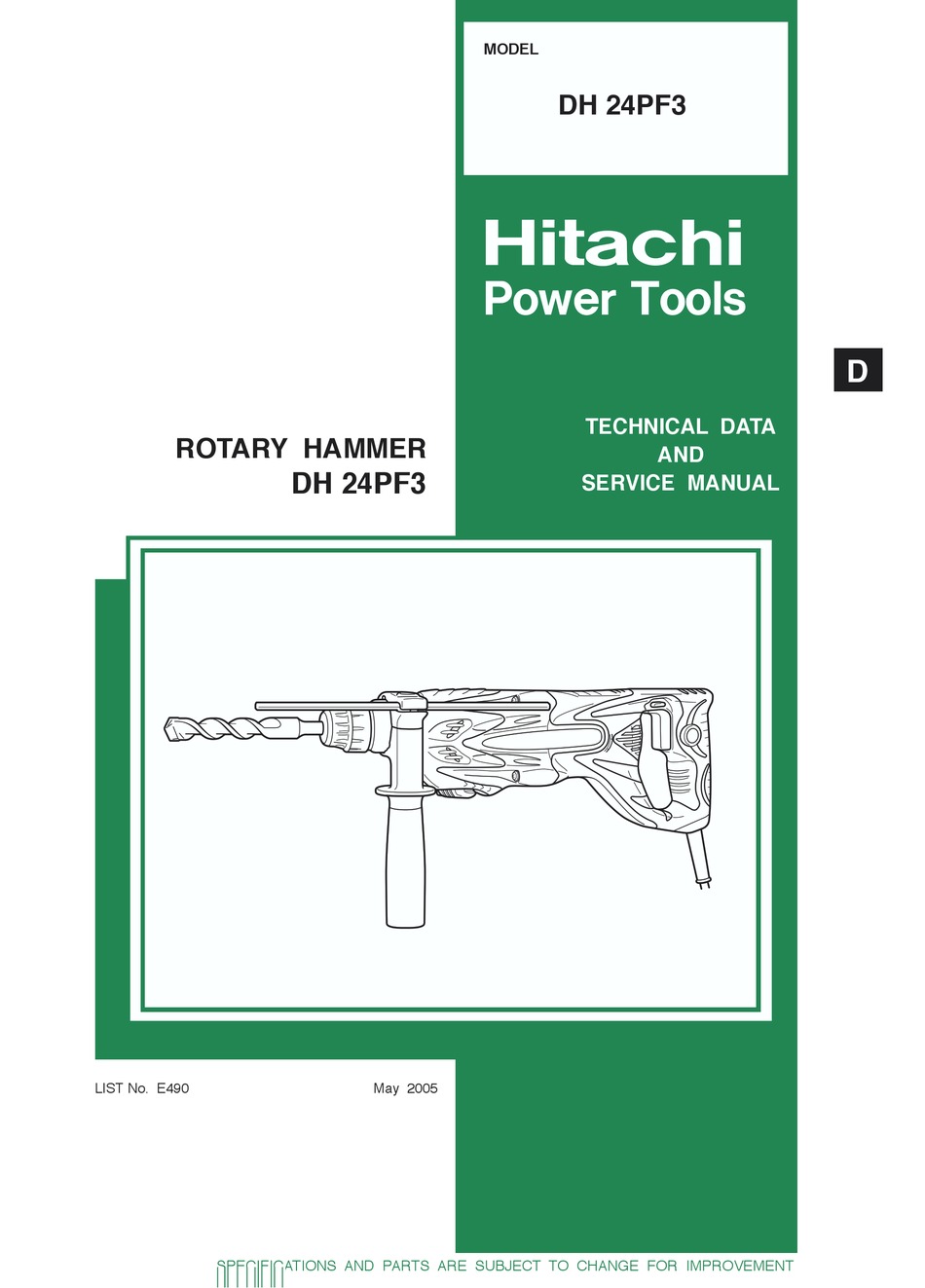 HITACHI DH 24PF3 TECHNICAL DATA AND 