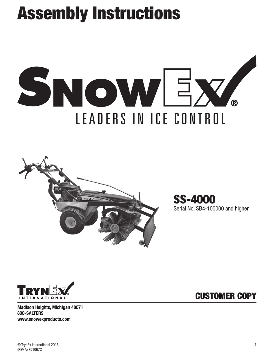 SNOWEX SS4000 ASSEMBLY INSTRUCTIONS MANUAL Pdf Download ManualsLib