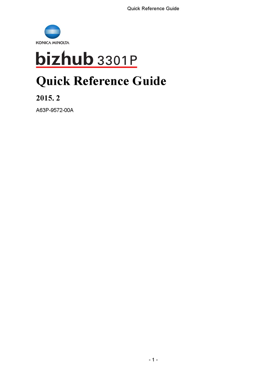KONICA MINOLTA BIZHUB 3301P QUICK REFERENCE MANUAL Pdf Download