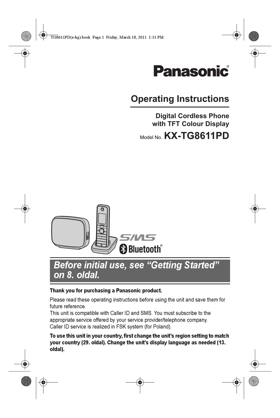 PANASONIC KX-TG8611PD OPERATING INSTRUCTIONS MANUAL Pdf Download ...